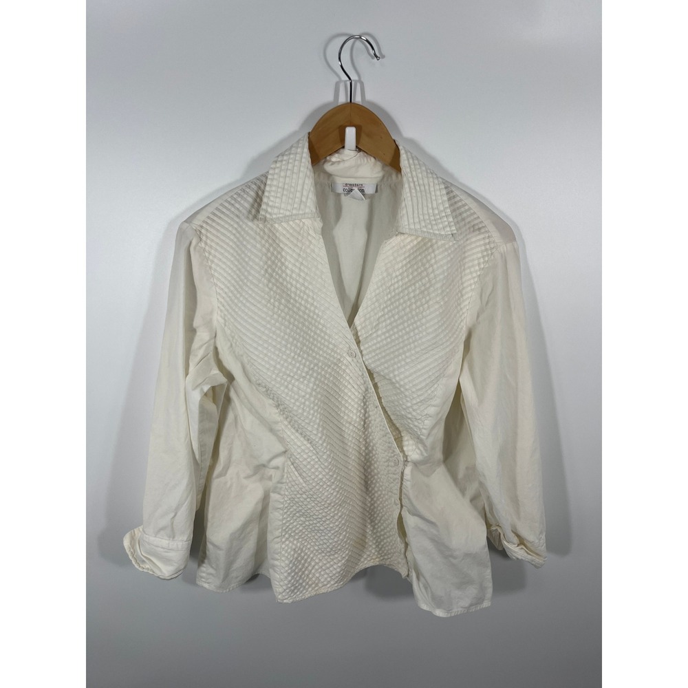 VTG Dressbarn Womens Button Up Shirt L White‎ Asymmetrical Chic Minimalist